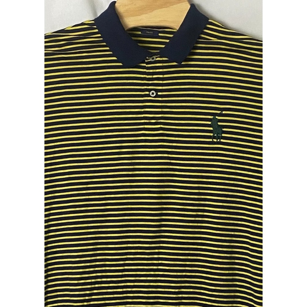 Polo Ralph Lauren Pro-Fit Men Polo‎ Shirt Yellow Blue Big Pony Short Sleeve XL